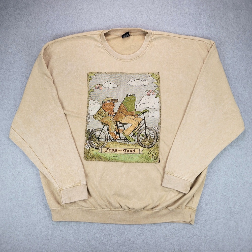 Frog and Toad Sweatshirt 2XL Tan Tapestry Patch Tandem Bike Pullover